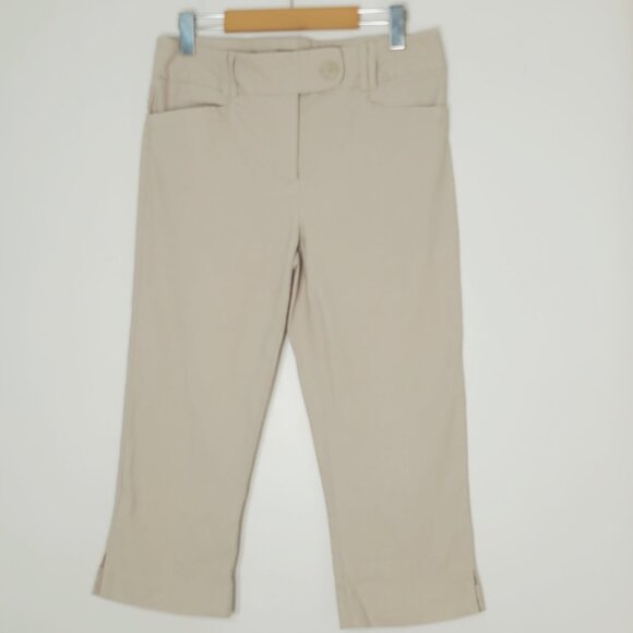 Reitmans Women's Khaki High Waist Cotton Blend Leg Stretch Capri Pants Size 11 - Picture 1 of 13